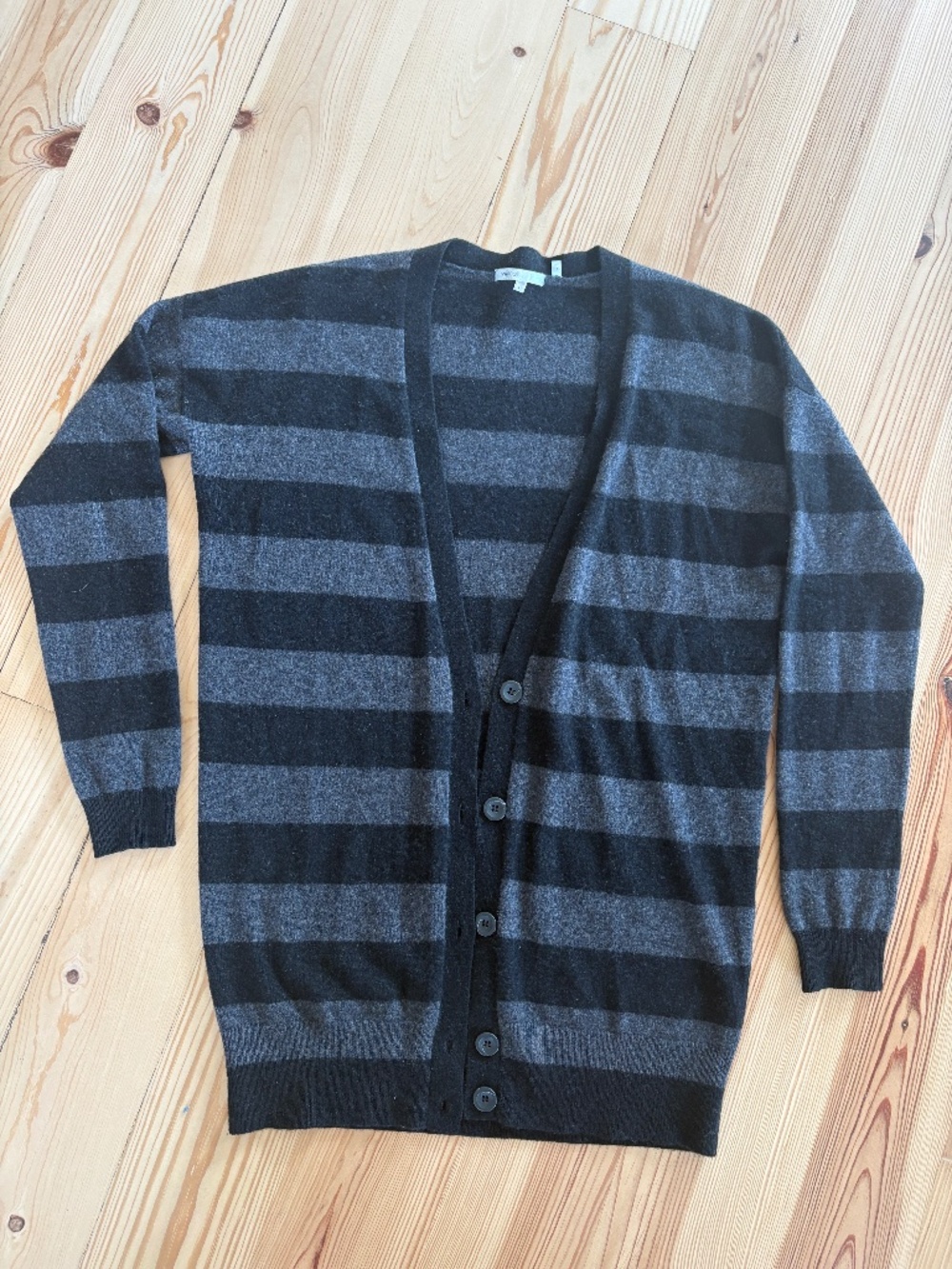 Vince Gray & Black Striped Cardigan Sweater Size L